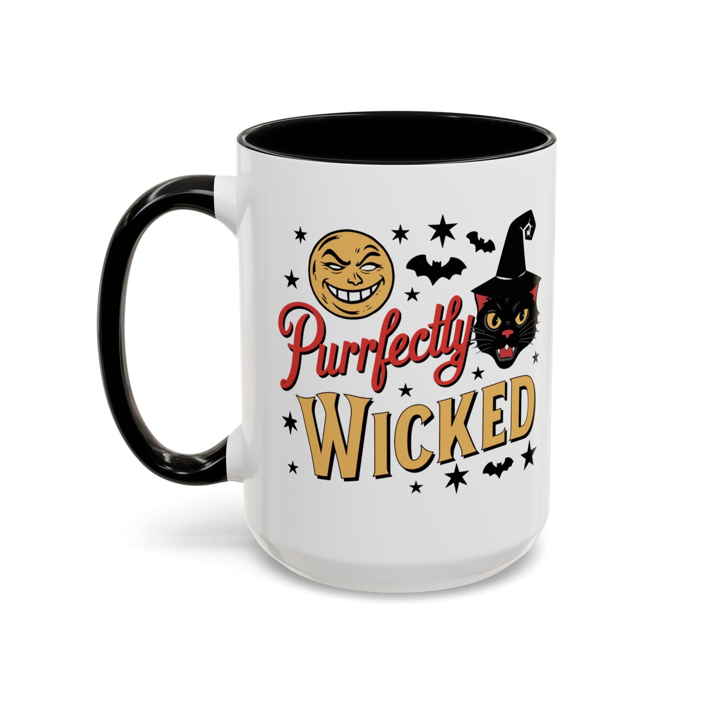 Black Cat Halloween Two-Tone Ceramic Coffee Mug, Gift for Cat Lovers, Pet Lovers, Catloween, Witch Cat Tea Cup