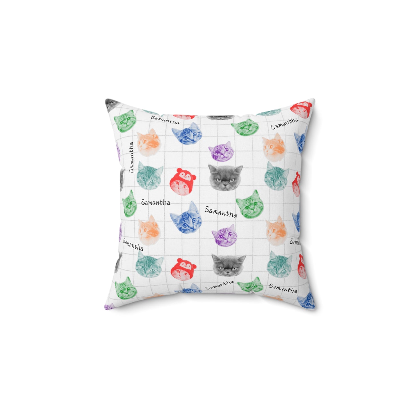 Personalized Name Retro Colorful Cats Scrapbook Pillow