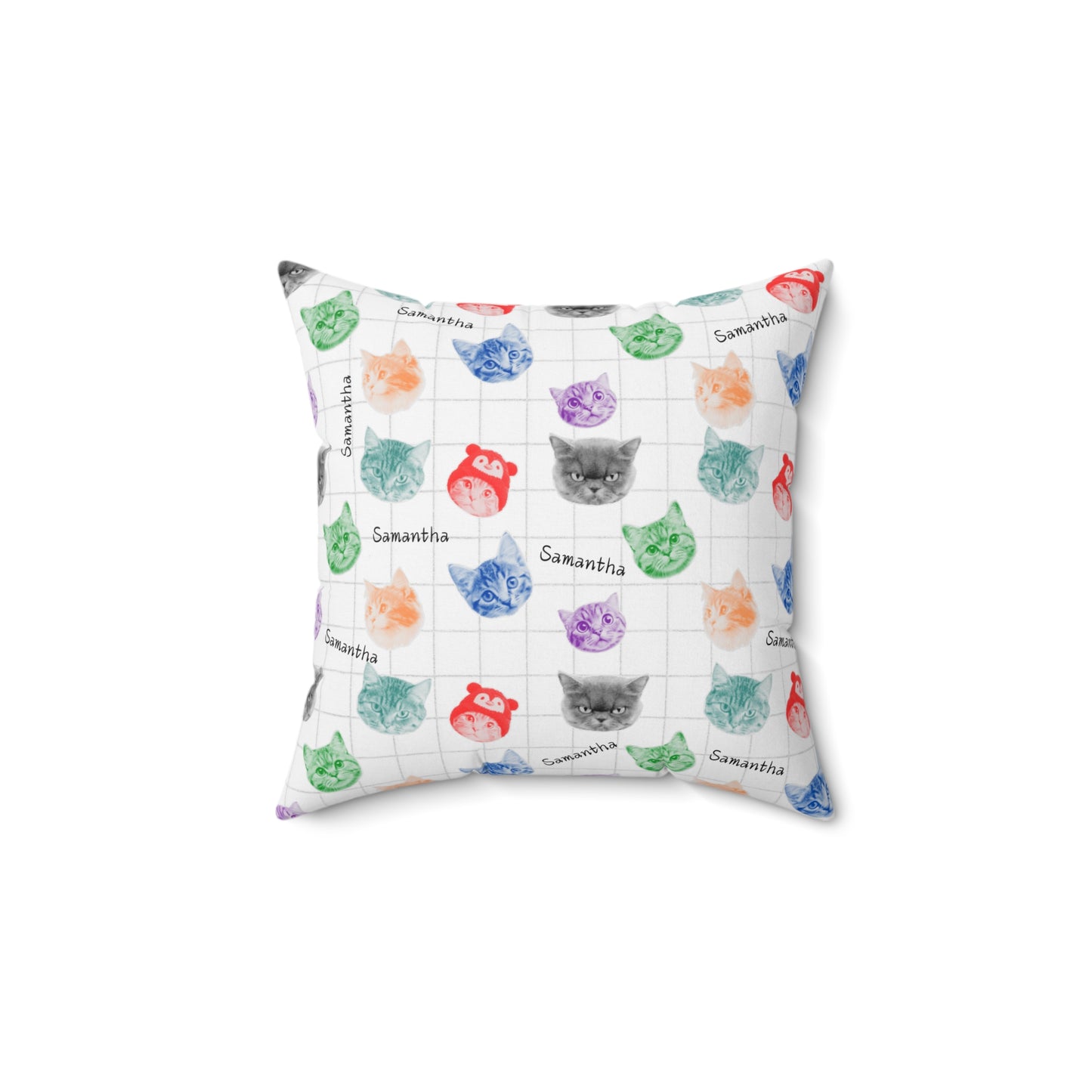 Personalized Name Retro Colorful Cats Scrapbook Pillow