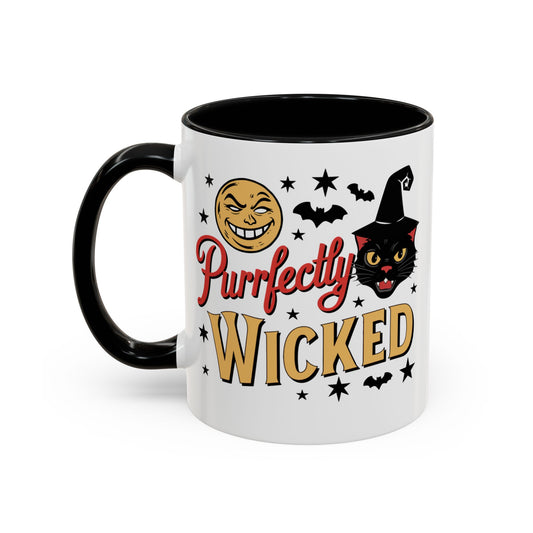 Black Cat Halloween Two-Tone Ceramic Coffee Mug, Gift for Cat Lovers, Pet Lovers, Catloween, Witch Cat Tea Cup